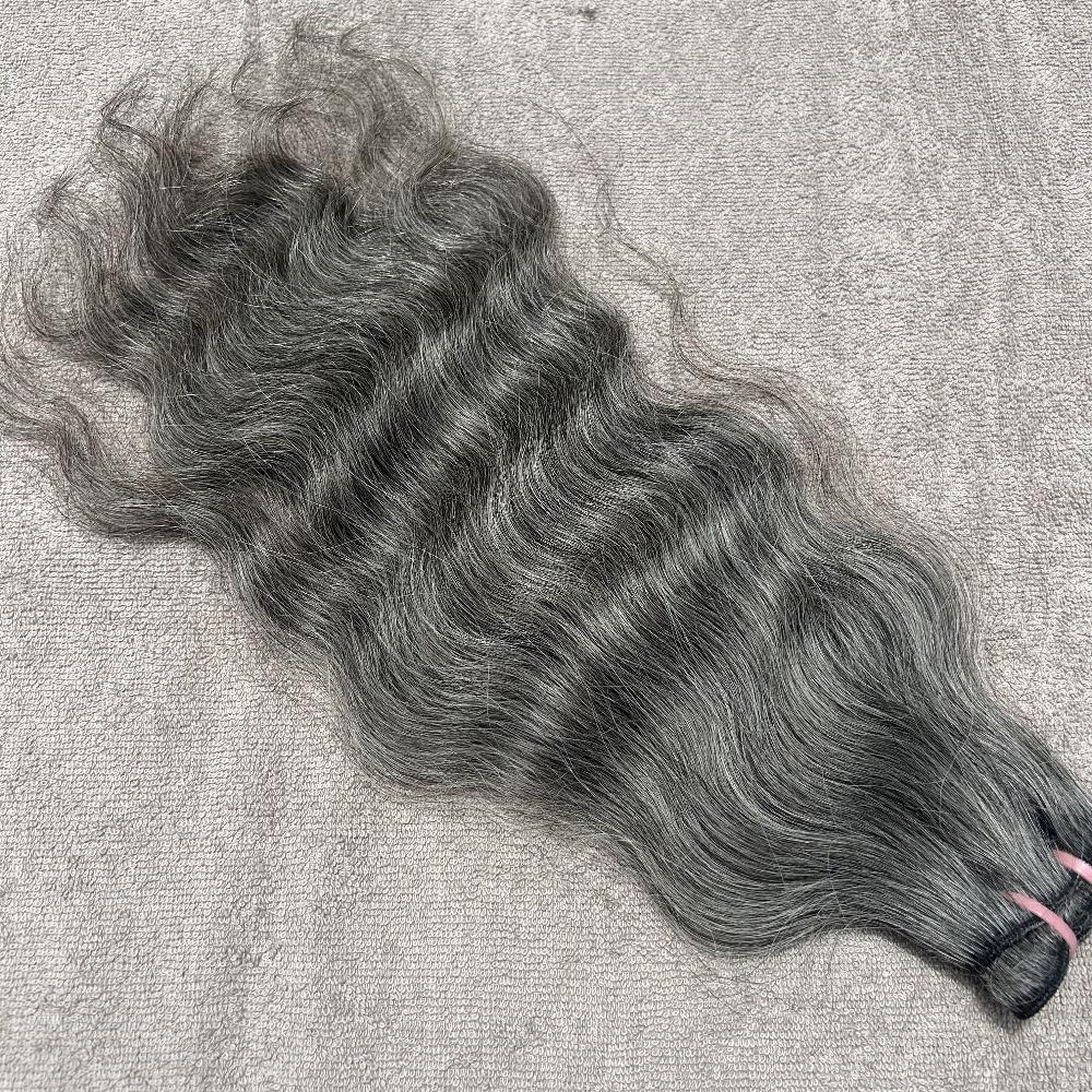 Salt and pepper wavy hair weft bundles