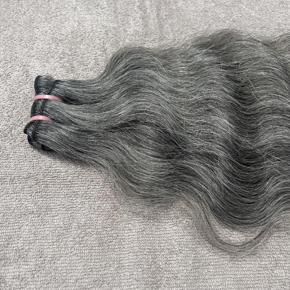 Salt and pepper wavy hair weft bundles