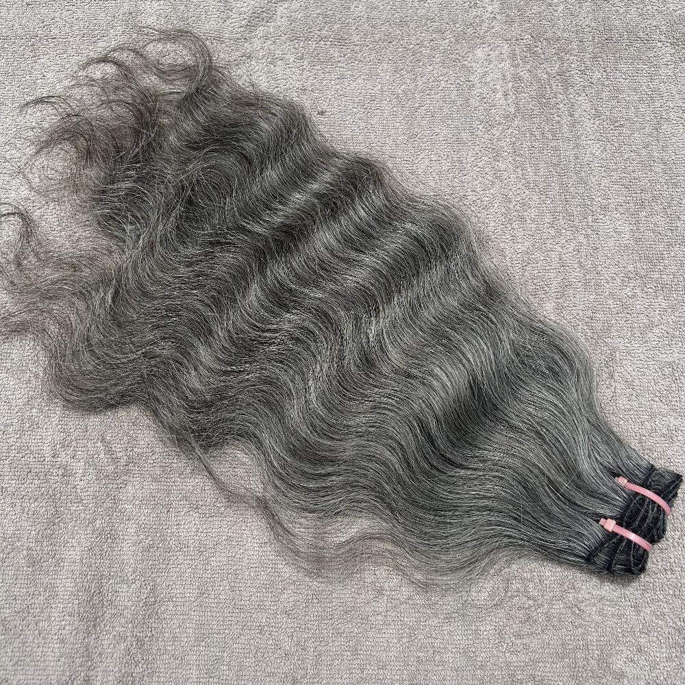 Salt and pepper wavy hair weft bundles