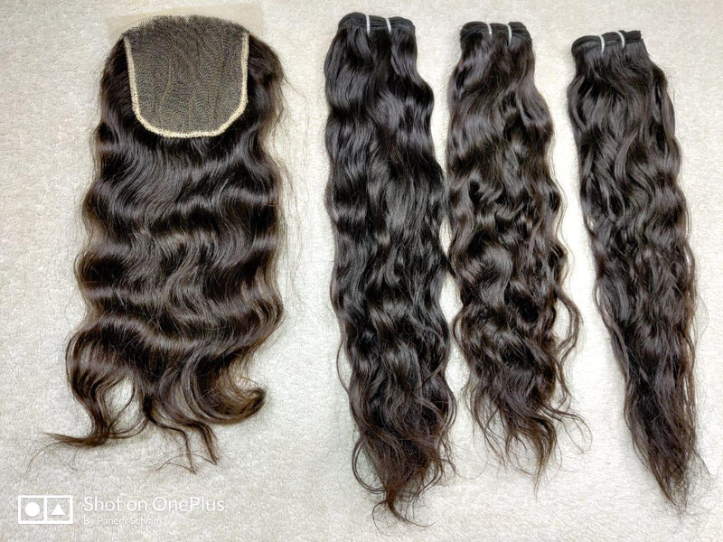Virgin 100% Unprocessed Human Hair Bundles with Lace Closure