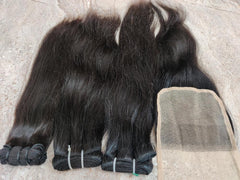 Straight human hair bundles with closure - Hair Trends India