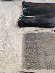 Natural Straight Human Hair Bundles with Closure - Hair Trends India