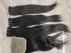 Straight human hair bundles with closure - Hair Trends India