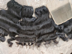 Natural Human Hair Bundles with Closure - Hair Trends India