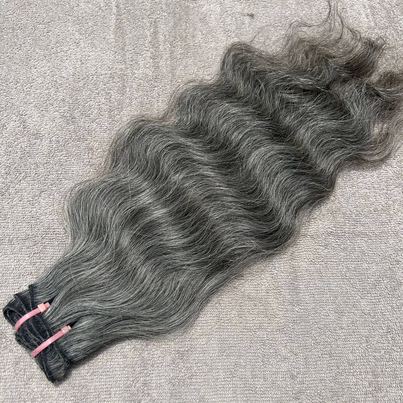 Salt and pepper wavy hair weft bundles