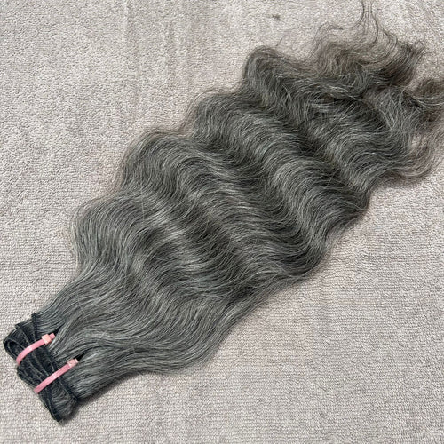 Salt and pepper wavy hair weft bundles - Hair Trends India