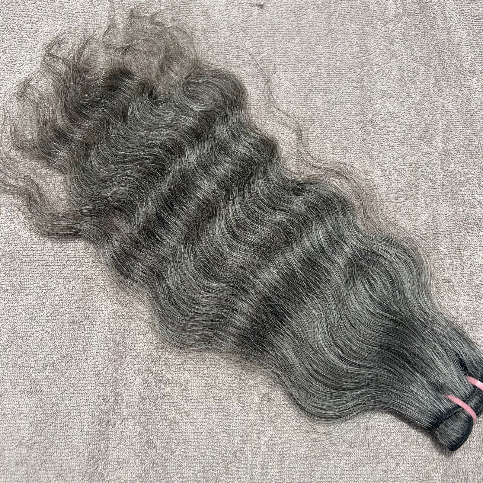Salt and pepper wavy hair weft bundles