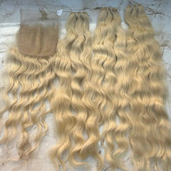 Blonde curly human hair bundles with closure - Hair Trends India