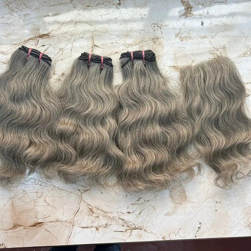 Gray human hair bundles with closure - Hair Trends India