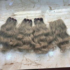 Gray human hair bundles with closure - Hair Trends India