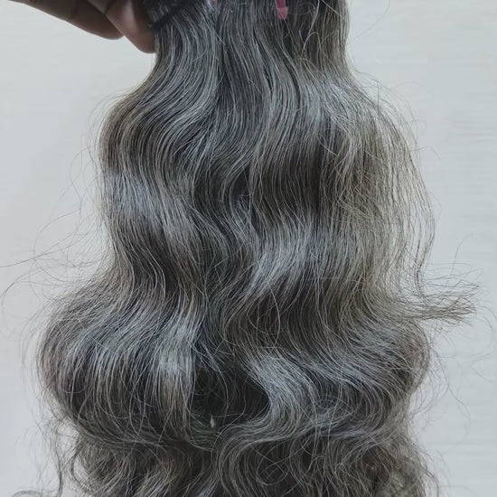 Salt and pepper wavy hair weft bundles