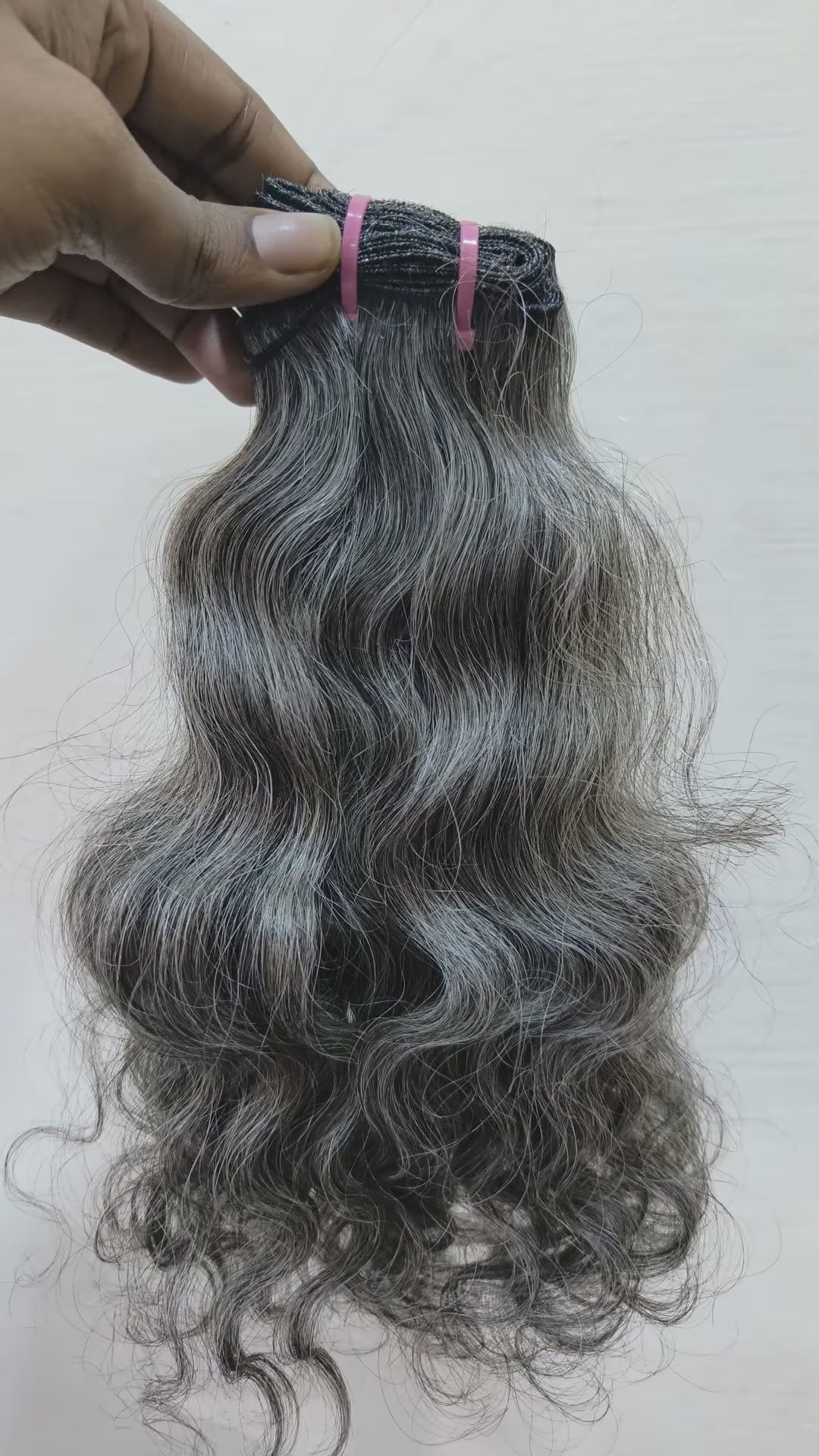 Salt and pepper wavy hair weft bundles